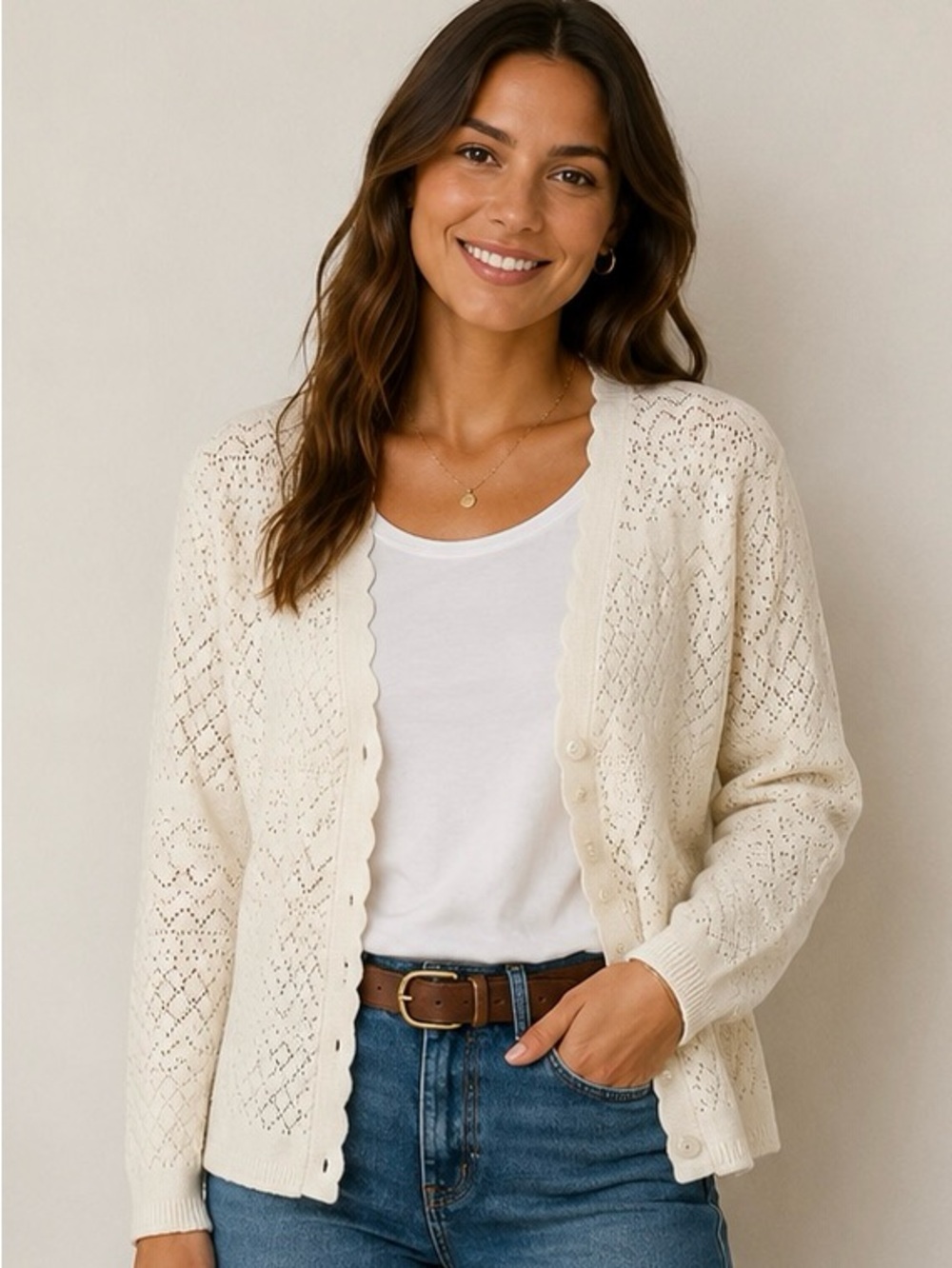 Frye Cream Textured Cardigan